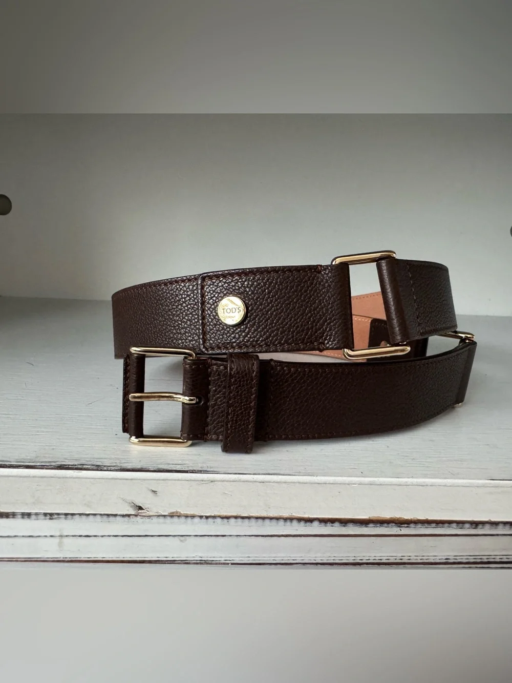 Tod's Genuine Leather Brown Belt Gold Hardware Made‎ in Italy Size 80 31.5